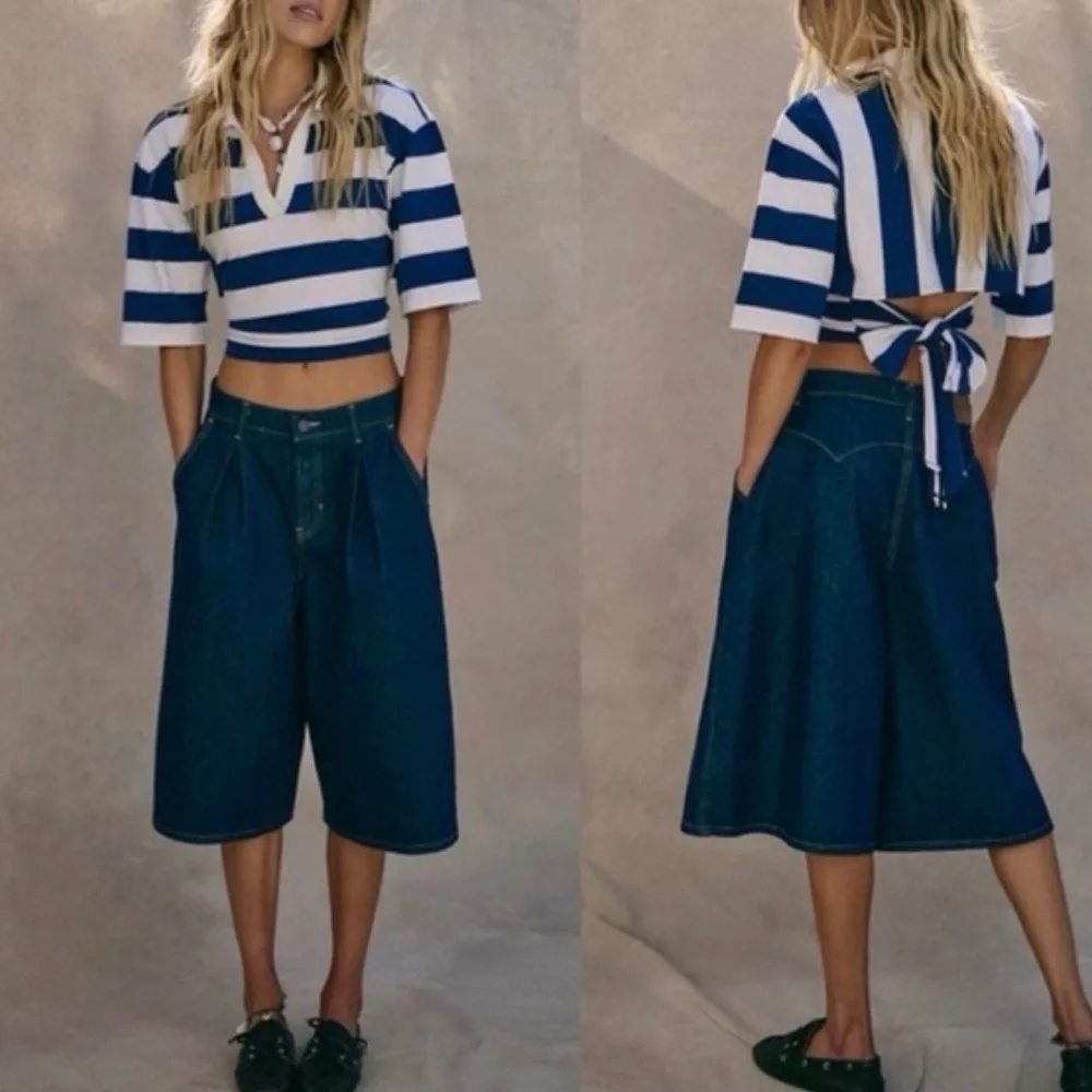 We The Free Curvy Antonia Crop Culotte Jeans/Shorts, Deep Blue, Wmns Sz 26, NWT - Picture 2 of 15